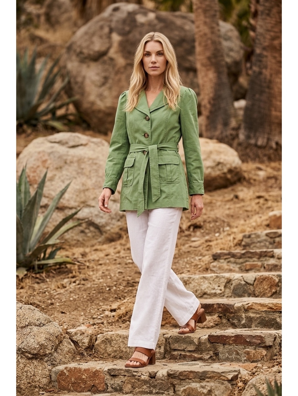 vintage Ann Taylor Fully-Lined Cotton Trench Jacket in Grass Green Size S
